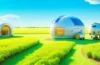 Ein sonnenbeschienener Spargelfeld-Hof im Frühling, auf dem ein futuristischer, autonomer Ernte-Roboter mit sanft leuchtenden Kameras und präzisen mechanischen Armen behutsam frische Spargelstangen erntet, während im Hintergrund freundliche Landwirte mit zufriedenen Gesichtern und natürlichem Lächeln den technischen Fortschritt begutachten, umgeben von grünen Pflanzen und klarem blauem Himmel, der eine hoffnungsvolle und harmonische Verbindung von moderner KI-Technologie und traditioneller Landwirtschaft vermittelt.