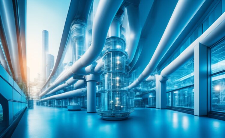 Ein lichtdurchflutetes, modernes Rechenzentrum mit freundlichen IT-Experten in entspannter Zusammenarbeit, die auf Bildschirme blicken, während warme Sonneneinstrahlung die Hightech-Umgebung in ein einladendes, futuristisches Ambiente taucht und so den innovativen Einsatz von KI im Hardware-Monitoring lebendig und menschlich visualisiert.