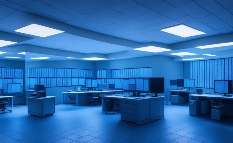 Ein hell erleuchtetes, modernes Entwicklerbüro mit konzentrierten Programmierern vor großen Bildschirmen, die komplexe C++-Codezeilen und Datenvisualisierungen bearbeiten, umgeben von warmem Tageslicht, das eine freundliche und motivierende Arbeitsatmosphäre schafft.
