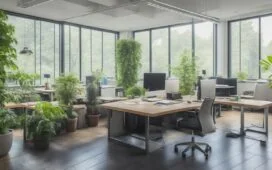 In einem modern gestalteten Büro mit viel Tageslicht arbeiten diverse, engagierte Menschen konzentriert an Laptops, umgeben von Pflanzen und technischen Geräten, während warme Sonnenstrahlen eine Atmosphäre von Zuversicht und Innovation schaffen – ein Symbol für Europas bestrebte Balance zwischen verantwortungsvoller KI-Regulierung und zukunftsweisender Technologieentwicklung.