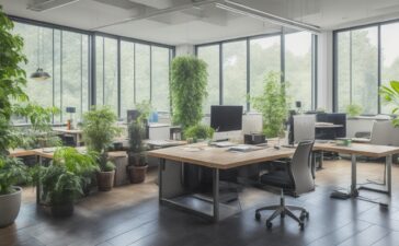 In einem modern gestalteten Büro mit viel Tageslicht arbeiten diverse, engagierte Menschen konzentriert an Laptops, umgeben von Pflanzen und technischen Geräten, während warme Sonnenstrahlen eine Atmosphäre von Zuversicht und Innovation schaffen – ein Symbol für Europas bestrebte Balance zwischen verantwortungsvoller KI-Regulierung und zukunftsweisender Technologieentwicklung.