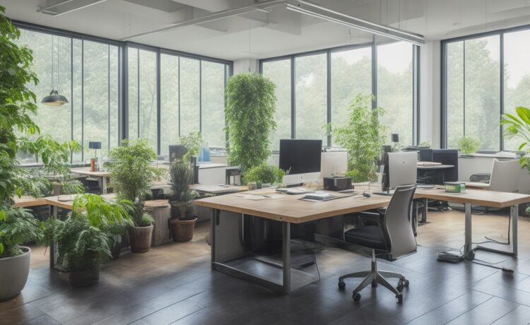 In einem modern gestalteten Büro mit viel Tageslicht arbeiten diverse, engagierte Menschen konzentriert an Laptops, umgeben von Pflanzen und technischen Geräten, während warme Sonnenstrahlen eine Atmosphäre von Zuversicht und Innovation schaffen – ein Symbol für Europas bestrebte Balance zwischen verantwortungsvoller KI-Regulierung und zukunftsweisender Technologieentwicklung.