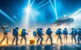 Ein dynamisches, lichtdurchflutetes Kreativbüro, in dem ein kleines, fokussiertes Team in entspannter Atmosphäre an Designentwürfen arbeitet, dabei mit Skizzen und Notizen interagiert und durch gemeinsame Prinzipien sichtbar miteinander verbunden ist – lebendig, freundlich und voller produktiver Wärme.