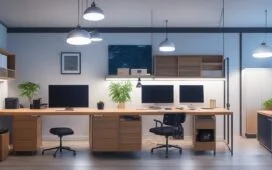 Ein warm beleuchtetes, modernes Büro mit einem aufgeschlagenen Laptop, auf dessen Bildschirm schematisch farbige Container-Icons und virtuelle Netzwerkgrafiken sichtbar sind, während im Hintergrund natürliches Tageslicht durch große Fenster strömt und junge IT-Professionals vertraut und konzentriert in angeregter Teamarbeit virtuelle Infrastruktur- und Cloud-Technologien diskutieren.