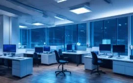 Ein strahlendes, modernes Büro mit warmem Tageslicht, in dem ein charismatischer Entwickler konzentriert an einem offenen Laptop arbeitet, umgeben von Notizen und technischen Skizzen, die die lebendige Zukunftsgestaltung von CSS lebendig und inspirierend einfangen.