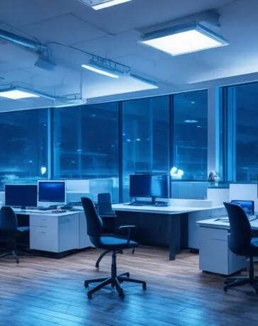 Ein strahlendes, modernes Büro mit warmem Tageslicht, in dem ein charismatischer Entwickler konzentriert an einem offenen Laptop arbeitet, umgeben von Notizen und technischen Skizzen, die die lebendige Zukunftsgestaltung von CSS lebendig und inspirierend einfangen.