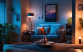 Ein hell erleuchtetes, modernes Wohnzimmer mit warmem Sonnenlicht, in dem eine Person entspannt ein Samsung Galaxy Z Flip7 in der Hand hält, während auf einem stilvollen Tisch daneben das Galaxy Z Fold7 aufgeklappt präsent ist – die Szene strahlt technologische Innovation und wohnliche Geborgenheit in einem freundlichen, natürlichen Editorial-Look aus.