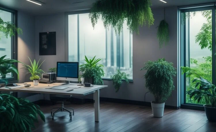 Eine helle, einfühlsame Szene in einem modernen Büro mit konzentrierter, freundlicher Person am Laptop, die in warmes Tageslicht getaucht ist und symbolisch für digitale Sicherheit und den menschlichen Umgang mit Cyberangriffen auf Versicherungskunden steht.