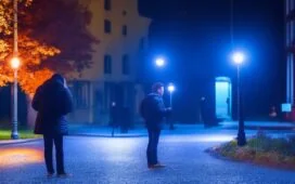 Ein warm erleuchtetes, natürlich wirkendes Szenario, in dem eine Person mit einem Smartphone glücklich vertraut durch eine lebendige Stadtlandschaft navigiert, umgeben von sanftem Tageslicht und urbanen Details, die die bevorstehenden Veränderungen in digitalen Kartenfarben und Wegen symbolisieren.