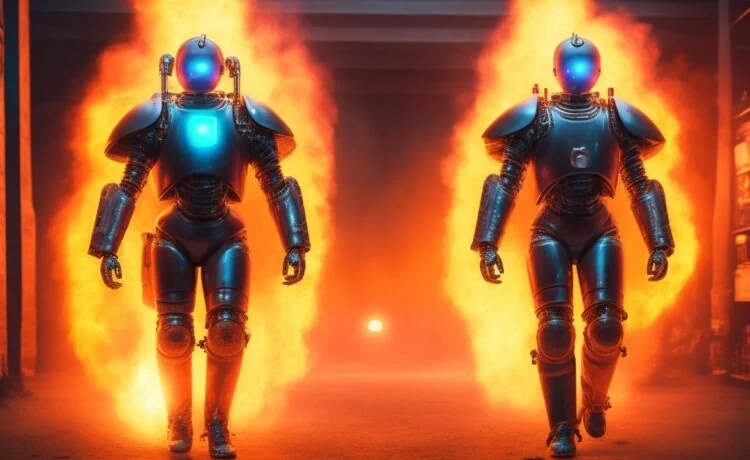 In einem hell erleuchteten, modern eingerichteten Labor zeigt eine freundliche, menschenähnliche Roboterfigur mit sanftem Lächeln und natürlicher Körperhaltung begeistert einer jungen Ingenieurin, umgeben von warmem Tageslicht durch große Fenster, wie technologische Innovation und menschliche Neugier in harmonischem Fortschritt verschmelzen.