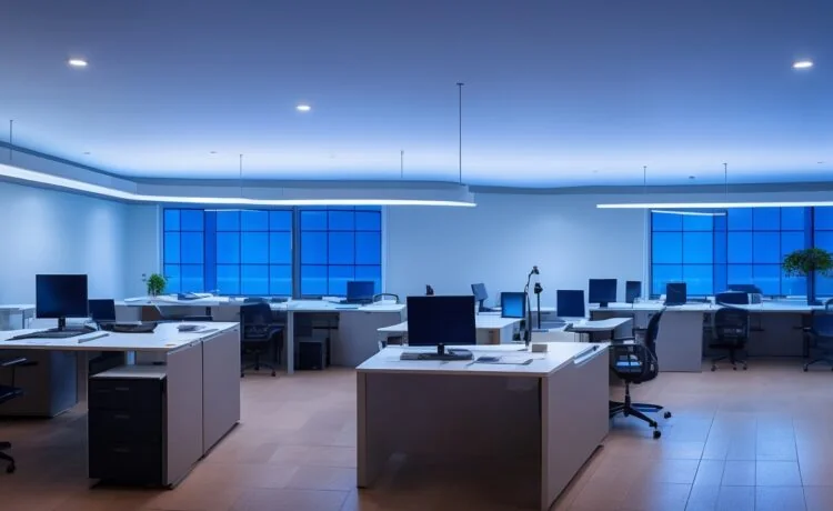 Ein hell erleuchtetes, modernes Büro mit entspannten Entwickler:innen, die konzentriert an Laptops arbeiten, umgeben von natürlichem Tageslicht und warmen Holzakzenten, das Bild strahlt eine einladende, zukunftsoptimistische Atmosphäre voller Energie und Kreativität aus.