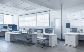 Ein sonnendurchflutetes, modernes Büro mit einem entspannt nachdenklichen Tech-Unternehmer mittleren Alters, der vor einem Bildschirm voller regulatorischer Dokumente und komplexer Diagramme sitzt, umgeben von warmen Holzakzenten und sanften, natürlichen Lichtreflexen, die eine Atmosphäre von Fortschritt, Innovation und optimistischer Zukunftsgestaltung ausstrahlt.