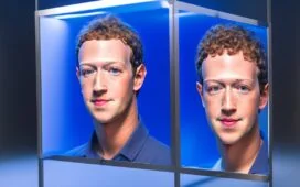 Ein strahlend helles, natürlich beleuchtetes Porträt von Mark Zuckerberg in moderner Büroumgebung, umgeben von futuristischer Technologie wie transparenten Displays und smarten Brillen, das mit warmen Farbtönen und einem freundlichen, optimistischen Ausdruck die Vision persönlicher KI-Superintelligenzen als vertrauensvolle, digitale Begleiter lebendig und zugänglich vermittelt.