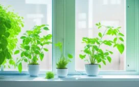 Ein lichtdurchfluteter, moderner Serverraum mit frischem Grün in Form von Pflanzen, sanfter Sonnenstrahl fällt durch große Fenster auf glänzende, energieeffiziente Rechenzentren, während im Vordergrund eine zufriedene Technikerin mit Tablet die nachhaltige Digitalisierung symbolisiert – warm, einladend und zukunftsorientiert.