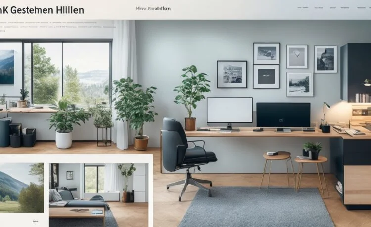 In einem hellen, freundlich gestalteten Workspace lichtet sich die Szene auf einen konzentrierten Webdesigner vor mehreren Bildschirmen mit modernen Interface-Layouts, die dank natürlichem Tageslicht und warmer Farbgebung eine einladende, kreative Atmosphäre voller Zukunftsoptimismus ausstrahlt.