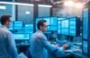 Ein modern eingerichteter, lichtdurchfluteter IT-Arbeitsplatz mit einem entspannten Techniker, der vor mehreren Bildschirmen mit klar erkennbaren Server- und Virtualisierungsoberflächen sitzt, umgeben von warmen Holztönen und grünen Pflanzen, die eine Atmosphäre von Offenheit, Freiheit und technologischer Unabhängigkeit vermitteln.