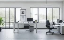 Ein strahlend helles Büro mit moderner, minimalistisch eingerichteter IT-Arbeitsumgebung, in der eine freundliche Person entspannt vor mehreren Bildschirmen sitzt, die open-source Virtualisierungssoftware zeigen, während warmes Tageslicht durch große Fenster fällt und eine Atmosphäre von Innovation, Transparenz und Zusammenarbeit schafft.