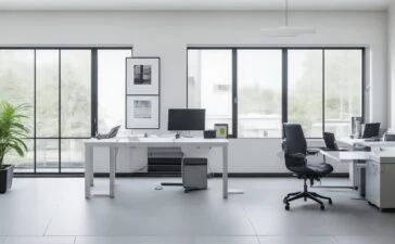 Ein strahlend helles Büro mit moderner, minimalistisch eingerichteter IT-Arbeitsumgebung, in der eine freundliche Person entspannt vor mehreren Bildschirmen sitzt, die open-source Virtualisierungssoftware zeigen, während warmes Tageslicht durch große Fenster fällt und eine Atmosphäre von Innovation, Transparenz und Zusammenarbeit schafft.