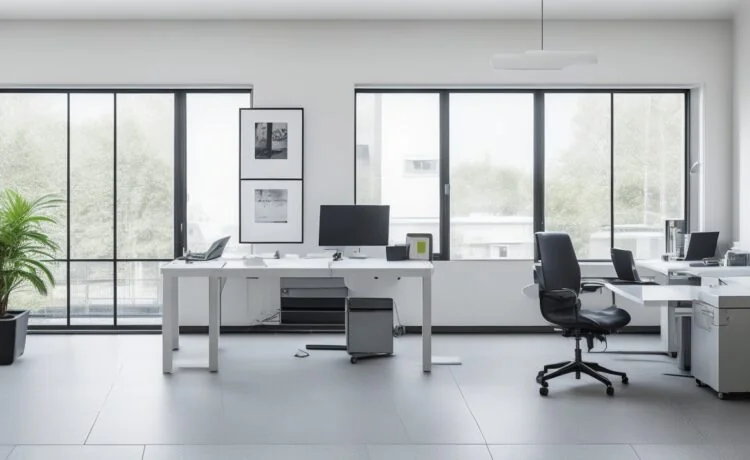 Ein strahlend helles Büro mit moderner, minimalistisch eingerichteter IT-Arbeitsumgebung, in der eine freundliche Person entspannt vor mehreren Bildschirmen sitzt, die open-source Virtualisierungssoftware zeigen, während warmes Tageslicht durch große Fenster fällt und eine Atmosphäre von Innovation, Transparenz und Zusammenarbeit schafft.