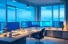 Ein lichtdurchflutetes Büro mit einem fokussierten Data-Scientist, der an einem modernen Laptop arbeitet, umgeben von Bildschirmen mit dynamischen Datenvisualisierungen, während die warme, natürliche Sonneneinstrahlung eine einladende und produktive Atmosphäre schafft.