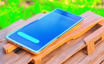 Ein helle, sonnendurchflutete Nahaufnahme eines modernen Smartphones auf einem Holztisch, umgeben von entspannt lächelnden Menschen in heller Kleidung, die gemeinsam konzentriert ihre Geräte sichern – ein warmes, freundliches Setting voller natürlicher Lichtreflexe, das Vertrauen und digitale Sicherheit harmonisch vermittelt.