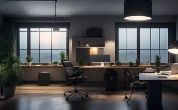 In einem lichtdurchfluteten, modernen Büro sitzt eine aufgeschlossene Software-Entwicklerin entspannt vor ihrem Laptop, während warme Sonnenstrahlen durch das Panoramafenster fallen und den Raum mit freundlicher Atmosphäre erfüllen – ein Symbol für mühelose, kreative Innovation durch die neue KI-gestützte Plattform Github Spark.