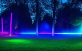 In einem klar erleuchteten städtischen Park von Niedersachsen zeigt ein freundliches Team von Sicherheitsbeamten in moderner Arbeitskleidung aufmerksam auf eine digitale Überwachungsstation mit mehreren Bildschirmen, während die Sonnenstrahlen warm durch die Baumwipfel fallen und eine Atmosphäre von Vertrauen, Fortschritt und verantwortungsbewusster Technologie schaffen.