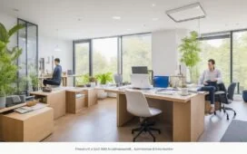 Ein heller, modern eingerichteter Arbeitsplatz mit natürlichem Tageslicht, an dem ein engagierter Entwickler lächelnd konzentriert vor mehreren Bildschirmen sitzt und in einem offenen, freundlichen Büroambiente Schritt für Schritt die komplexe Entwicklung mit Next.js, React und TypeScript meistert.