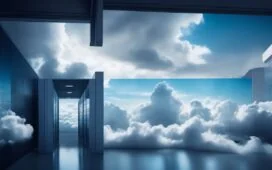 Ein hell ausgeleuchteter moderner Büroarbeitsplatz mit mehreren Bildschirmen, auf denen vernetzte Cloud- und Virtualisierungsarchitekturen sichtbar sind, umgeben von motivierten Fachleuten in entspannter, kollegialer Atmosphäre, die gemeinsam neue IT-Lösungen für hybride Cloud-Infrastrukturen diskutieren.