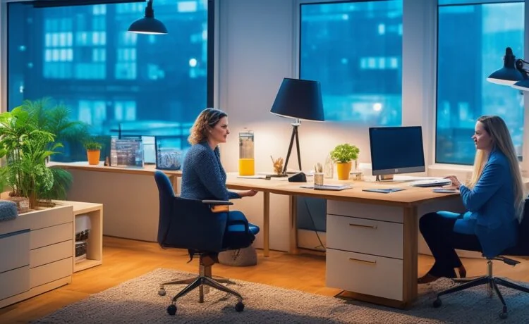 Eine freundliche, helle Szene in einem modernen Büro, in der diverse US-Amerikaner mit nachdenklichem, aber offenem Ausdruck im natürlichen Licht an einem Tisch sitzen und lebhaft über die Chancen und Ängste rund um künstliche Intelligenz diskutieren.