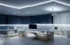 Ein hell erleuchtetes modernes Büro mit einem stilvollen Apple-Device im Vordergrund, umgeben von warmem Tageslicht und subtilen technischen Details, die die fortschrittliche, datenschutzorientierte KI-Strategie des Unternehmens atmosphärisch und einladend visualisieren.