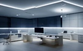 Ein hell erleuchtetes modernes Büro mit einem stilvollen Apple-Device im Vordergrund, umgeben von warmem Tageslicht und subtilen technischen Details, die die fortschrittliche, datenschutzorientierte KI-Strategie des Unternehmens atmosphärisch und einladend visualisieren.