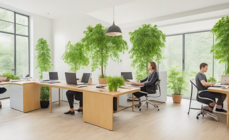 Eine helle, einladende Szene in einem modernen Büro, in dem junge Auszubildende mit entspanntem Lächeln an Laptops arbeiten und dabei die unterstützende Präsenz eines erfahrenen Mentors spürbar ist, während warmes Tageslicht durch große Fenster fällt und eine Atmosphäre von Aufbruch, Zusammenarbeit und Innovationsfreude in der Welt der KI-gestützten Softwareentwicklung schafft.