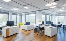 Ein lichtdurchflutetes, modernes Büro mit vielfältigen Berufstätigen in lebendiger Zusammenarbeit, die freundlich lächelnd an Bildschirmen mit KI-gestützten Tools arbeiten – die Atmosphäre strahlt Wärme, Aufbruchsstimmung und den menschlichen Kern der digitalen Arbeitswelt im Wandel aus.