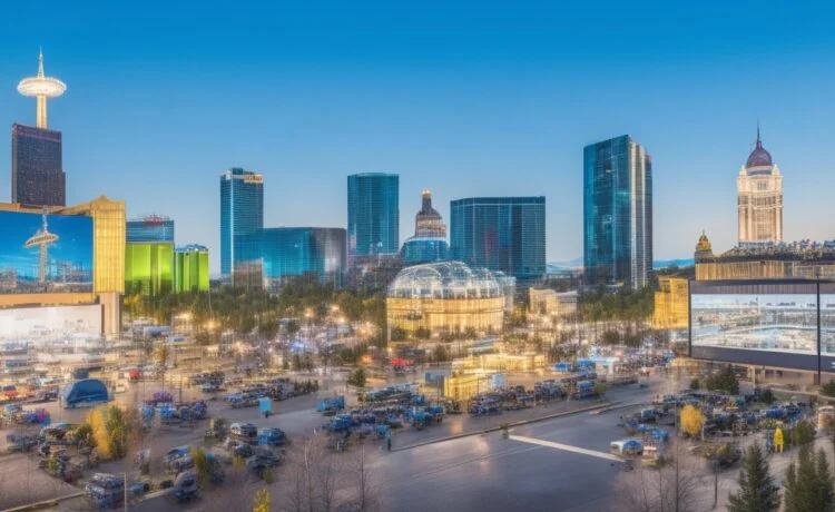 In einem hellem, modern gestalteten Konferenzraum in Las Vegas diskutieren leidenschaftliche IT-Sicherheitsexperten in natürlichem Tageslicht konzentriert und hoffnungsvoll um einen großen Holztisch, umgeben von Laptops und digitalen Visualisierungen, die den Wandel zu sicherer Software verkörpern – ein warmes, inspirierendes Bild voller Energie und kollegialem Austausch.