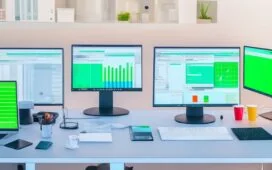 Ein modern eingerichtetes, helle Büro mit warmem Tageslicht, in dem eine lächelnde Fachkraft konzentriert vor einem großen Bildschirm mit geöffneter Excel-Tabelle und KI-gestützter Datenanalyse sitzt, umgeben von Notizen und einer Tasse Kaffee – ein einladendes Bild, das die Zukunft der smarten, intuitiven Zusammenarbeit zwischen Mensch und künstlicher Intelligenz im Arbeitsalltag einfängt.