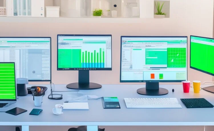 Ein modern eingerichtetes, helle Büro mit warmem Tageslicht, in dem eine lächelnde Fachkraft konzentriert vor einem großen Bildschirm mit geöffneter Excel-Tabelle und KI-gestützter Datenanalyse sitzt, umgeben von Notizen und einer Tasse Kaffee – ein einladendes Bild, das die Zukunft der smarten, intuitiven Zusammenarbeit zwischen Mensch und künstlicher Intelligenz im Arbeitsalltag einfängt.