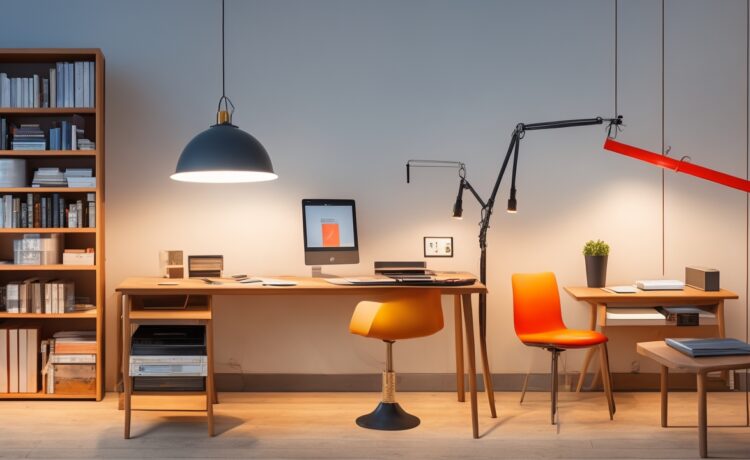 Ein warm beleuchtetes, modernes Arbeitszimmer mit einem lächelnden Menschen vor einem Laptop, umgeben von Notizbüchern, Smartphone und einem Tablet mit intuitiv sichtbaren Diagrammen, das die harmonische Verbindung von KI-Technologie und Alltagspraxis in einer lebendigen, freundlichen Atmosphäre einfängt.