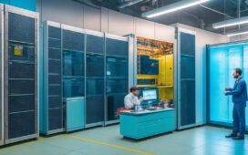 Ein warm beleuchtetes, realitätsnahes Porträt eines nachdenklichen Ingenieurs in einem modernen Labor voller leuchtender Serverracks und Computerbildschirme, das die stille Herausforderung und den Wendepunkt in der Zukunft der autonomen Fahrzeugtechnologien widerspiegelt.
