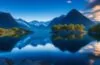 Ein strahlender Morgen in Norwegen zeigt ein modernes, beeindruckendes Rechenzentrum, umgeben von grünen Wäldern und klar blauen Himmel, dessen Glasfassaden das natürliche Licht warm reflektieren und so ein lebendiges Symbol für nachhaltige Technologie und Europas digitale Zukunft ausstrahlen.