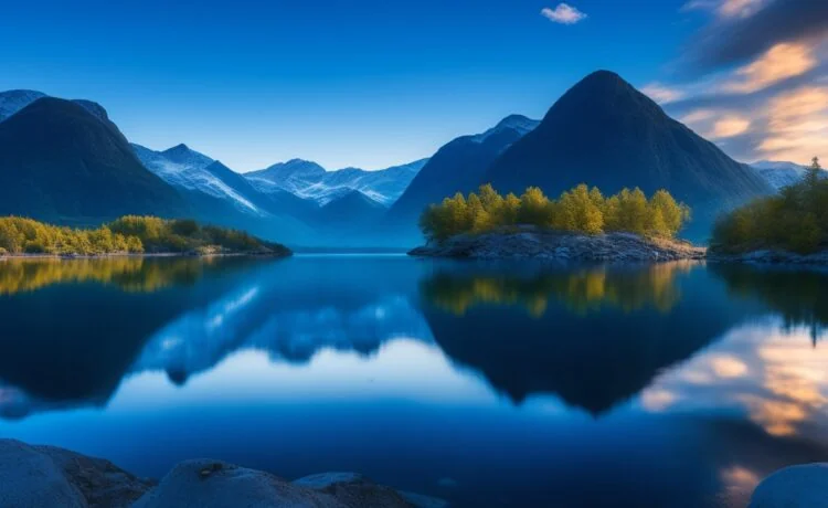 Ein strahlender Morgen in Norwegen zeigt ein modernes, beeindruckendes Rechenzentrum, umgeben von grünen Wäldern und klar blauen Himmel, dessen Glasfassaden das natürliche Licht warm reflektieren und so ein lebendiges Symbol für nachhaltige Technologie und Europas digitale Zukunft ausstrahlen.