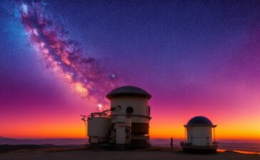 Ein strahlender Sonnenaufgang über einem weitläufigen Observatorium mit mehreren Radioteleskopen, deren reflektierende Schüsseln im warmen, natürlichen Licht glitzern und den Beginn einer neuen Ära bahnbrechender astronomischer Entdeckungen symbolisieren.