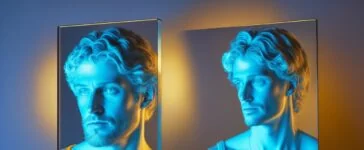 Ein helles, natürlich beleuchtetes Porträt einer nachdenklichen Wissenschaftlerin in einem modernen Labor, umgeben von Bildschirmen mit komplexen Daten und subtil reflektierendem Glas, das die Wärme menschlicher Verantwortung im Umgang mit künstlicher Intelligenz vermittelt.