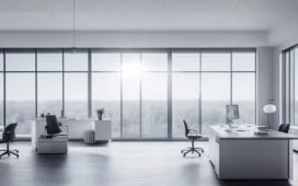 In einem hell durchfluteten, modern gestalteten Büro sitzen motivierte Entwicklerinnen und Entwickler konzentriert vor mehreren Bildschirmen mit komplexen Datenvisualisierungen, während warmes Sonnenlicht durch große Fenster fällt und eine Atmosphäre von Aufbruch und bahnbrechender Technologie schafft.