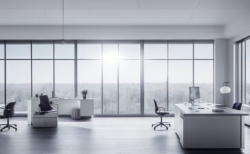 In einem hell durchfluteten, modern gestalteten Büro sitzen motivierte Entwicklerinnen und Entwickler konzentriert vor mehreren Bildschirmen mit komplexen Datenvisualisierungen, während warmes Sonnenlicht durch große Fenster fällt und eine Atmosphäre von Aufbruch und bahnbrechender Technologie schafft.