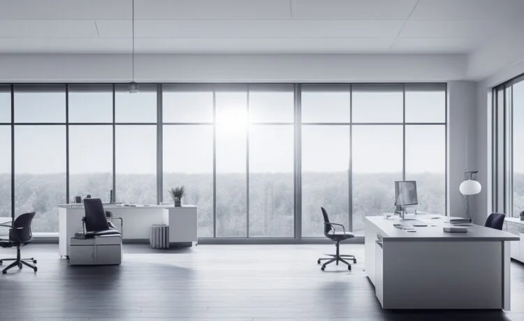 In einem hell durchfluteten, modern gestalteten Büro sitzen motivierte Entwicklerinnen und Entwickler konzentriert vor mehreren Bildschirmen mit komplexen Datenvisualisierungen, während warmes Sonnenlicht durch große Fenster fällt und eine Atmosphäre von Aufbruch und bahnbrechender Technologie schafft.