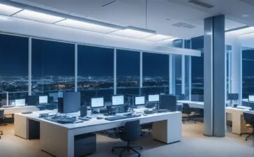 In einem hell erleuchteten, modernen Büro zeigt ein lächelndes, vielfältiges Expertenteam konzentriert auf Tablets und Laptops den Austausch von digitalen Daten, während Sonnenlicht durch große Fenster fällt und eine warme, vertrauensvolle Atmosphäre schafft, die die Sicherheit und Vernetzung moderner Identitätslösungen symbolisiert.