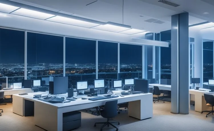 In einem hell erleuchteten, modernen Büro zeigt ein lächelndes, vielfältiges Expertenteam konzentriert auf Tablets und Laptops den Austausch von digitalen Daten, während Sonnenlicht durch große Fenster fällt und eine warme, vertrauensvolle Atmosphäre schafft, die die Sicherheit und Vernetzung moderner Identitätslösungen symbolisiert.