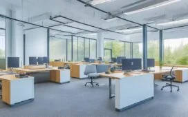 Ein sonnendurchflutetes, modernes Büro mit motivierten IT-Fachkräften in lebendiger Zusammenarbeit an Bildschirmen, die kühle Technik mit menschlicher Wärme verbinden und Vertrauen in die unterstützende Rolle der Künstlichen Intelligenz ausstrahlen.