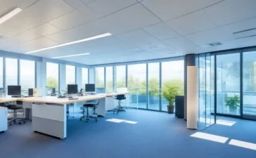 Ein lichtdurchflutetes modernes Büro mit motivierten europäischen Fachkräften in angeregtem Austausch vor großen Fenstern, durch die sanftes Tageslicht fällt und eine warme, vertrauensvolle Atmosphäre schafft, während dezente Hightech-Geräte unaufdringlich den Fokus auf digitale Innovation und souveräne Cloud-Lösungen unterstreichen.